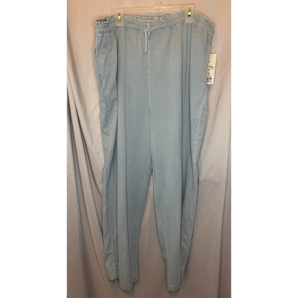 Nadia Women Pants Pull On 1X Made In USA Light Blue W Drawstring VTG